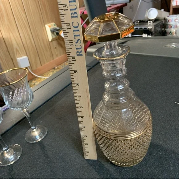 Vintage Mid Century Modern Imperial Cambridge Glass Mt Vernon Decanter Gold MCM